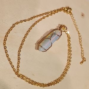 Opal quartz Gold chain Hexagonal Crystal Bullet Necklace